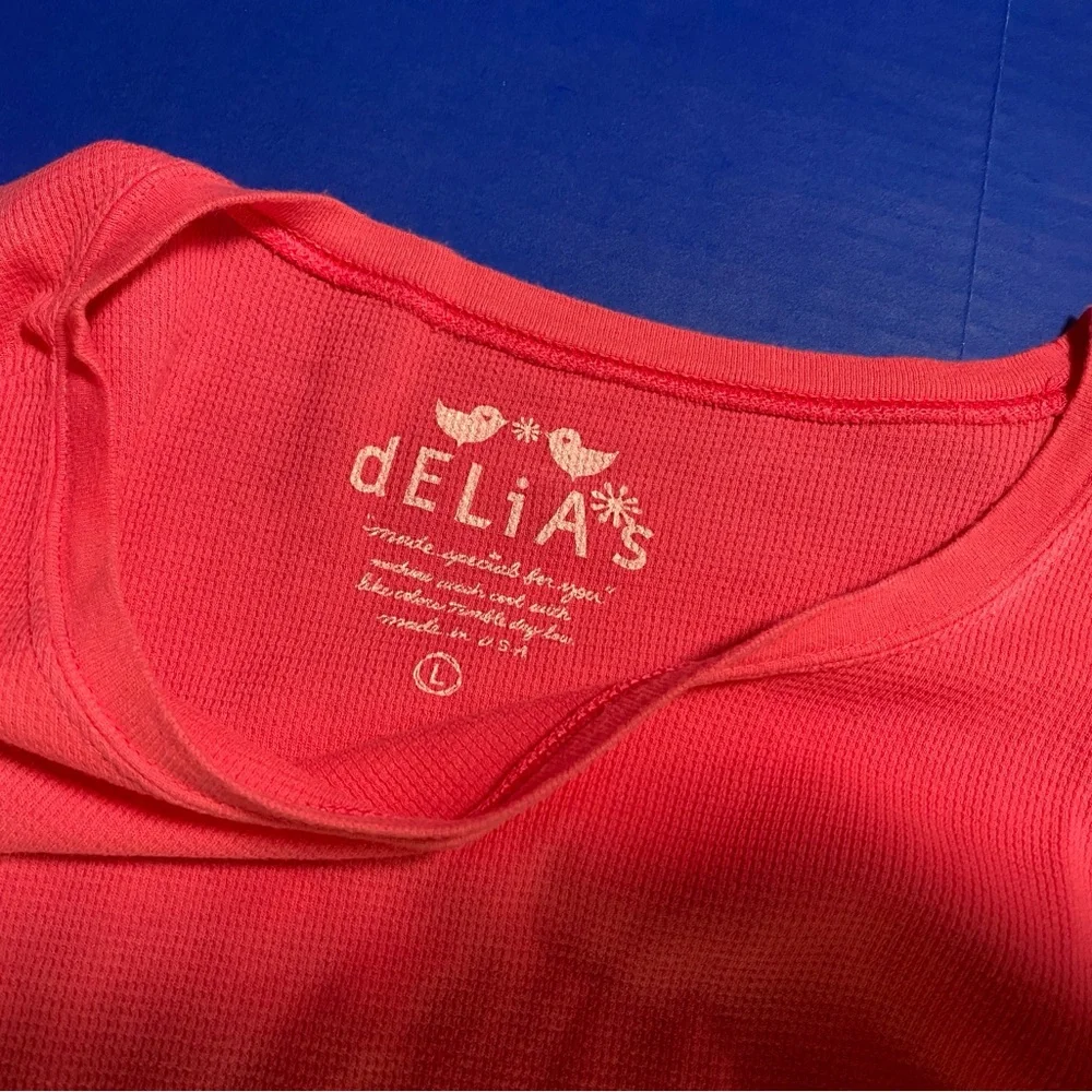 dELiA*s Y2K Long Sleeve Thermal Pink Tee with Thumb Holes Size L - Picture 4 of 5